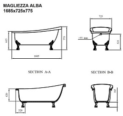 Magliezza Акриловая ванна на лапах Alba (168,5х72,5) ножки хром  – фотография-3
